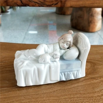 сладък порцелан спящо дете миниатюрни керамични спалня бебе фигурка кученце украшение коте занаятчийски декор детски ден подарък за мама
