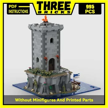 Средновековен замък Модел Moc Строителни тухли остров фар технология модулни блокове подаръци коледни играчки DIY комплекти събрание