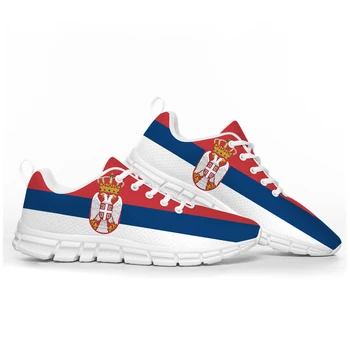 Сръбски флаг спортни обувки мъжки жени тийнейджър деца деца маратонки Сърбия случайни потребителски висококачествени двойка обувки