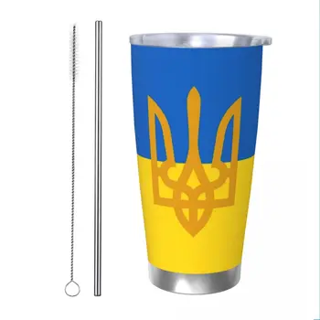 Украйна изолиран барабан с капак на сламки Украйна национален летящ неръждаема стомана термична чаша двойна стена напитки чаши, 20oz