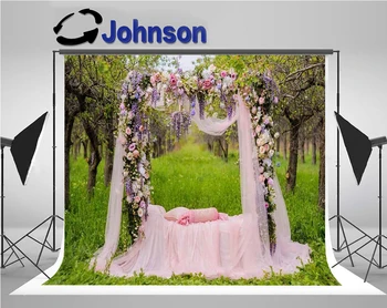 Цветя Розов тул марля легло врата градина фонове високо качество компютър печат новородено бебе снимка фон