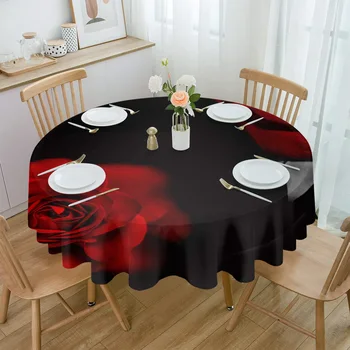 червена роза цвете черно кръгли покривки за маса за хранене водоустойчива маса покритие за кухня хол