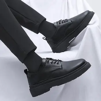 Черни кожени обувки Мъжки есенни бизнес официални облекла Ежедневни момчета Меко дъно Британски стил кожени обувки Мъжки костюм мода