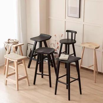 Черно дърво бар стол дизайнер закуска градина трапезария стая поставка за крака минималистичен стол с регулируема облегалка модерен шезлонг естествени мебели